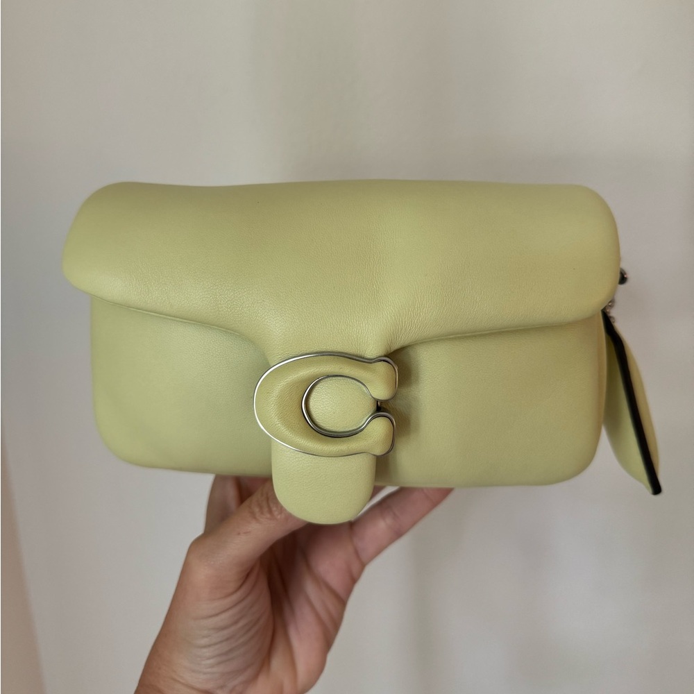 Coach Pillow Tabby 18 Crossbody Bag in Silver / Pale Lime Green Leather C3880